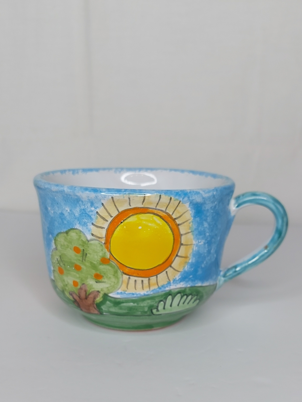 Nino Parrucca Hand-Painted Sunshine Ceramic Mug - Blue and Yellow Made In Italy